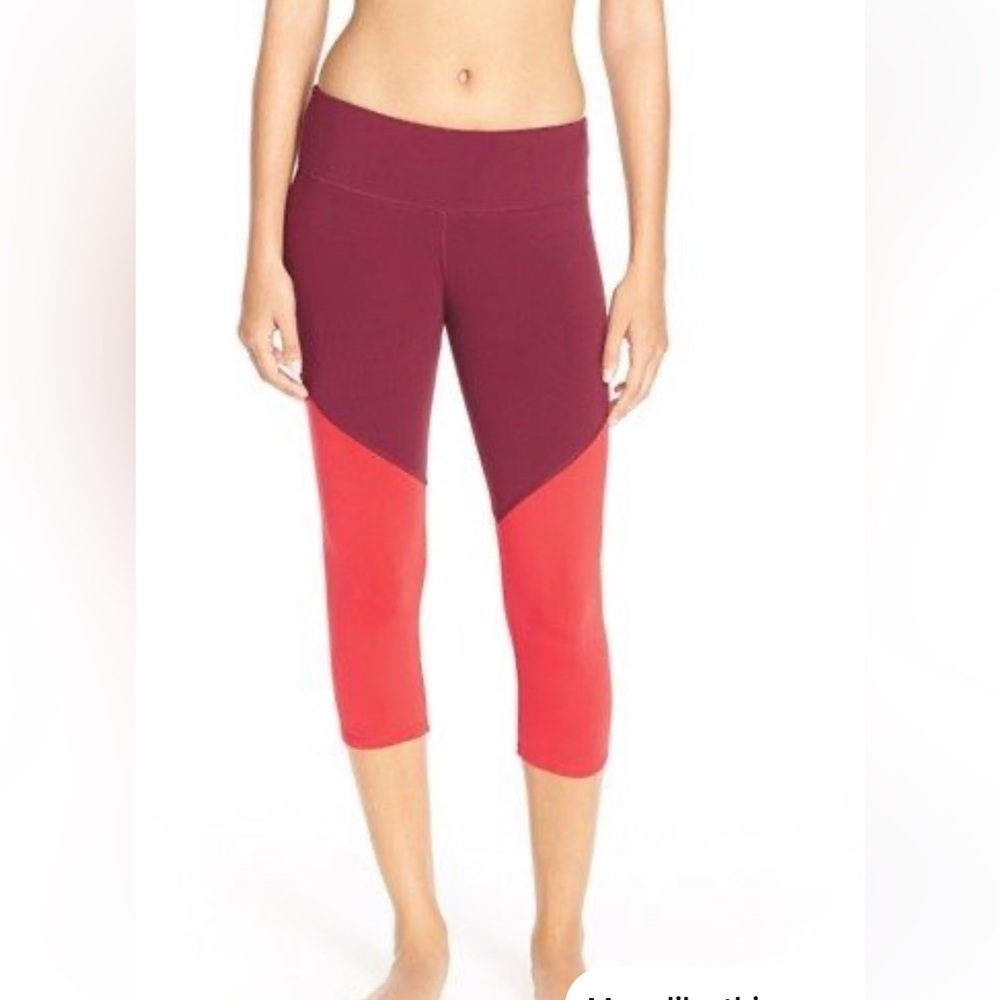 Alo Electra Mid Rise Two Toned Crop Leggings Burgundy Red Size S